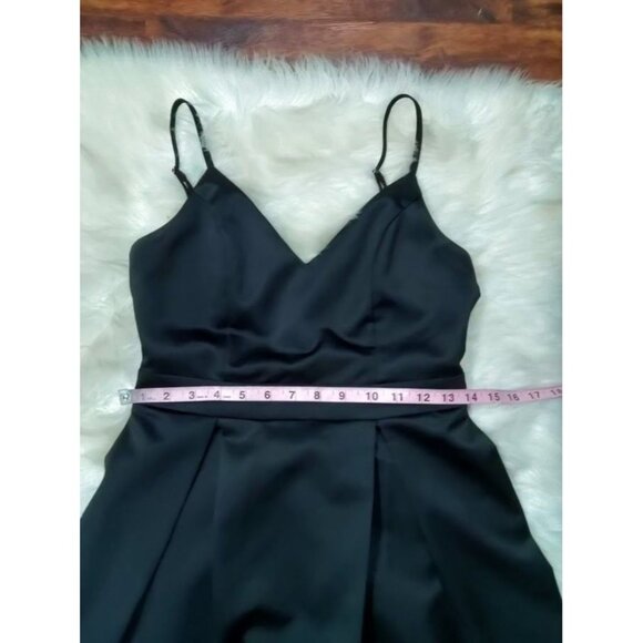 Lulus Spaghetti Strap Satin Skater Pleated Fit & Flare Mini Dress Black Womens S - Picture 7 of 13